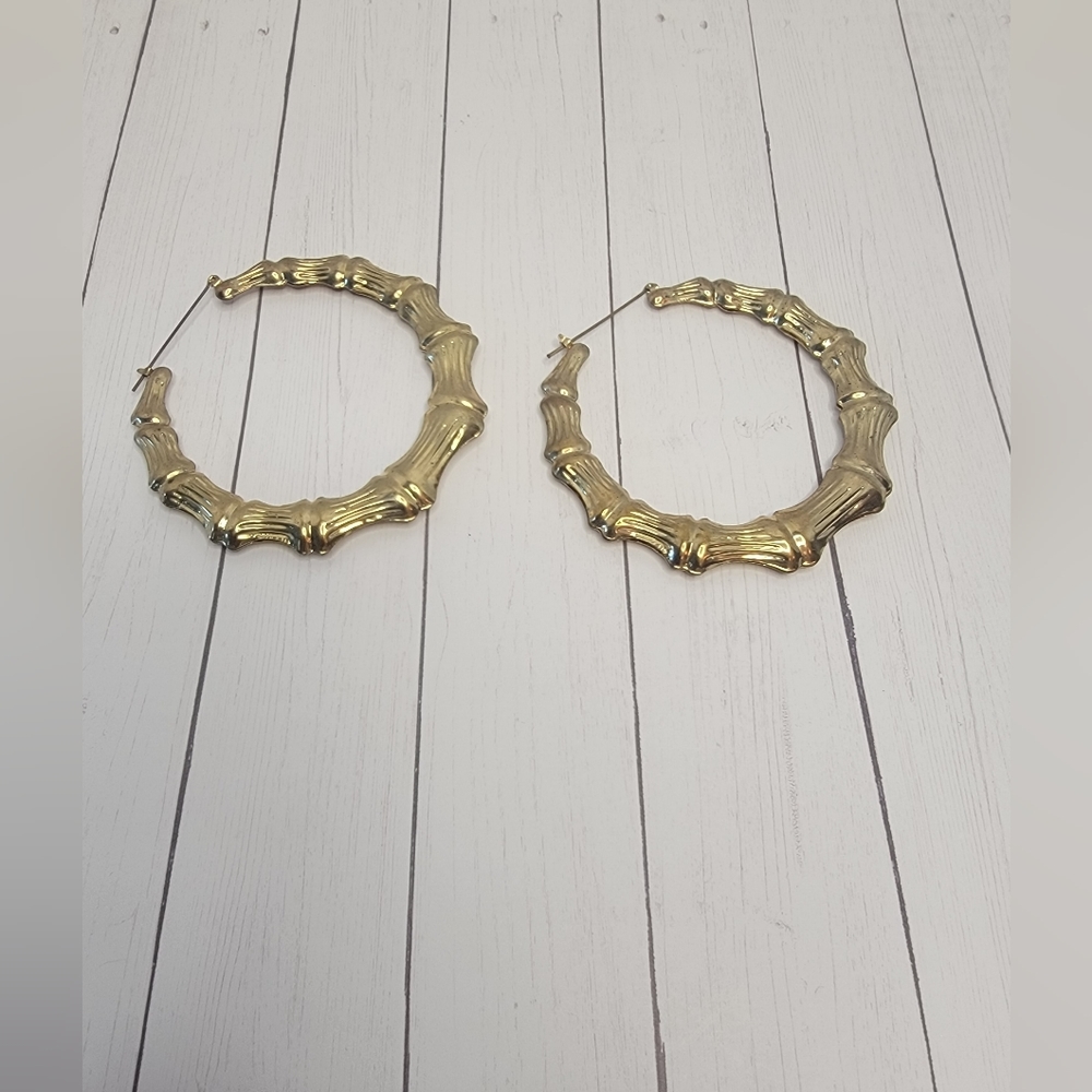 Gold Tone Hoop Earrings 2.5"